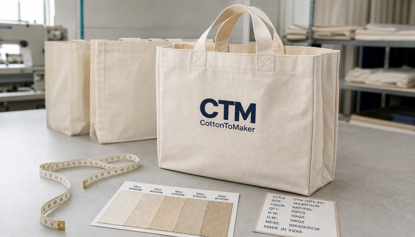 Natural canvas grocery tote sample with reinforced handles for university bookstore wholesale buying checklist