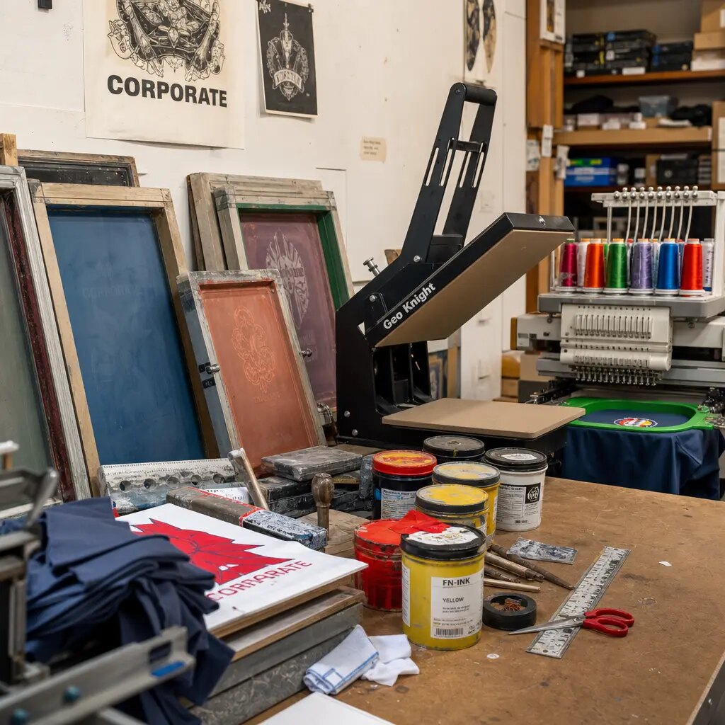 Photorealistic canvas messenger bag with a CTM logo in a clean factory sample room