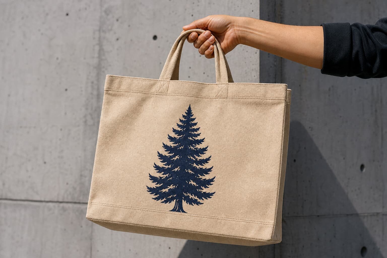 Canvas tote bag shrinkage test sample with CTM logo measured in a factory sample room