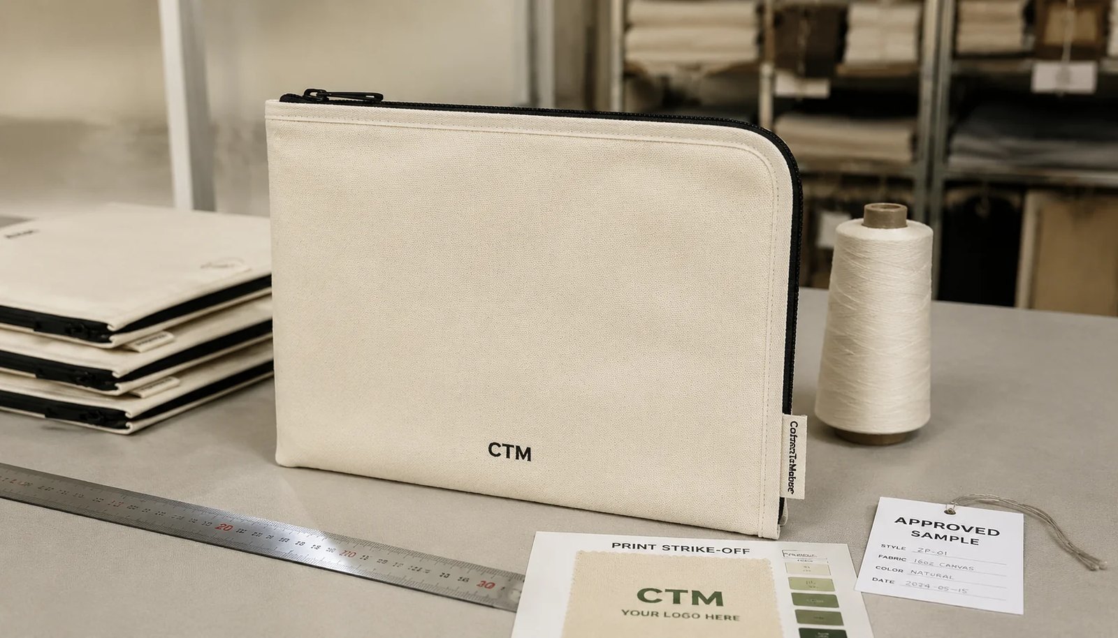 Canvas Zipper Portfolio Logo Placement Guide for Grocer Buyers