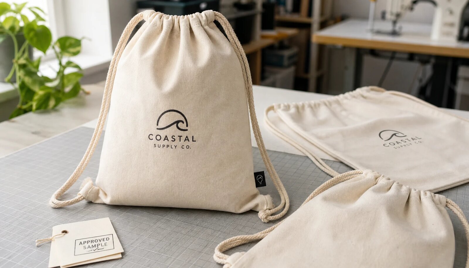 Custom natural cotton drawstring backpacks with CTM sample logo for hotel retail wholesale review
