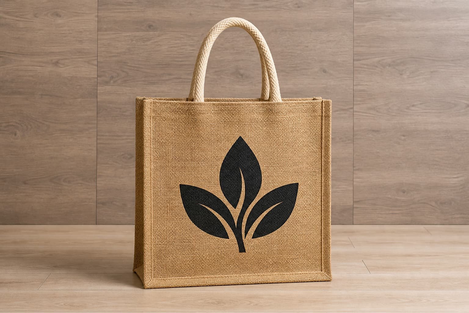 Natural jute burlap sample bags with stitched CTM side label in a factory sample room
