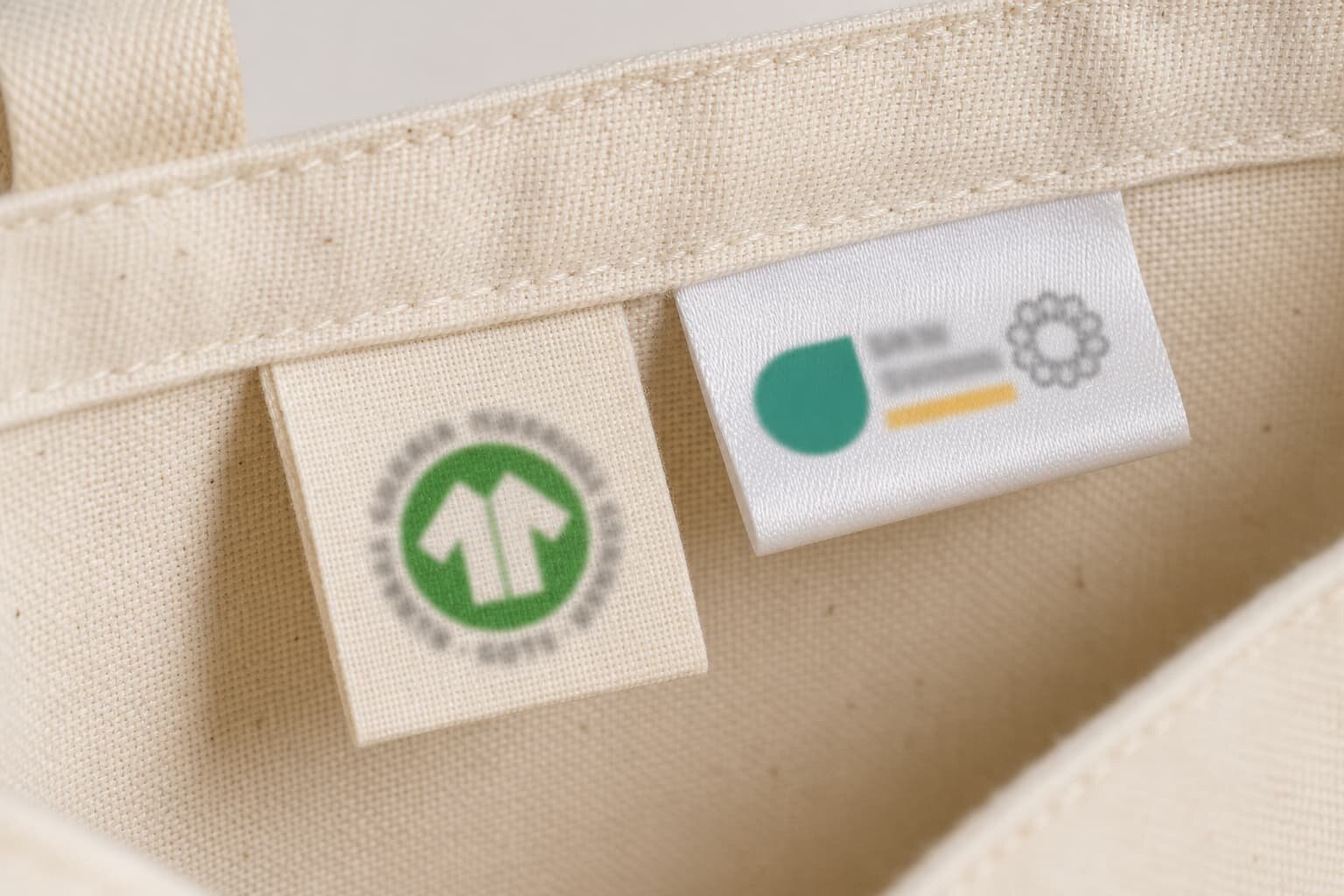 Organic Cotton Bag Handle Seam sample with CTM label and factory spec details