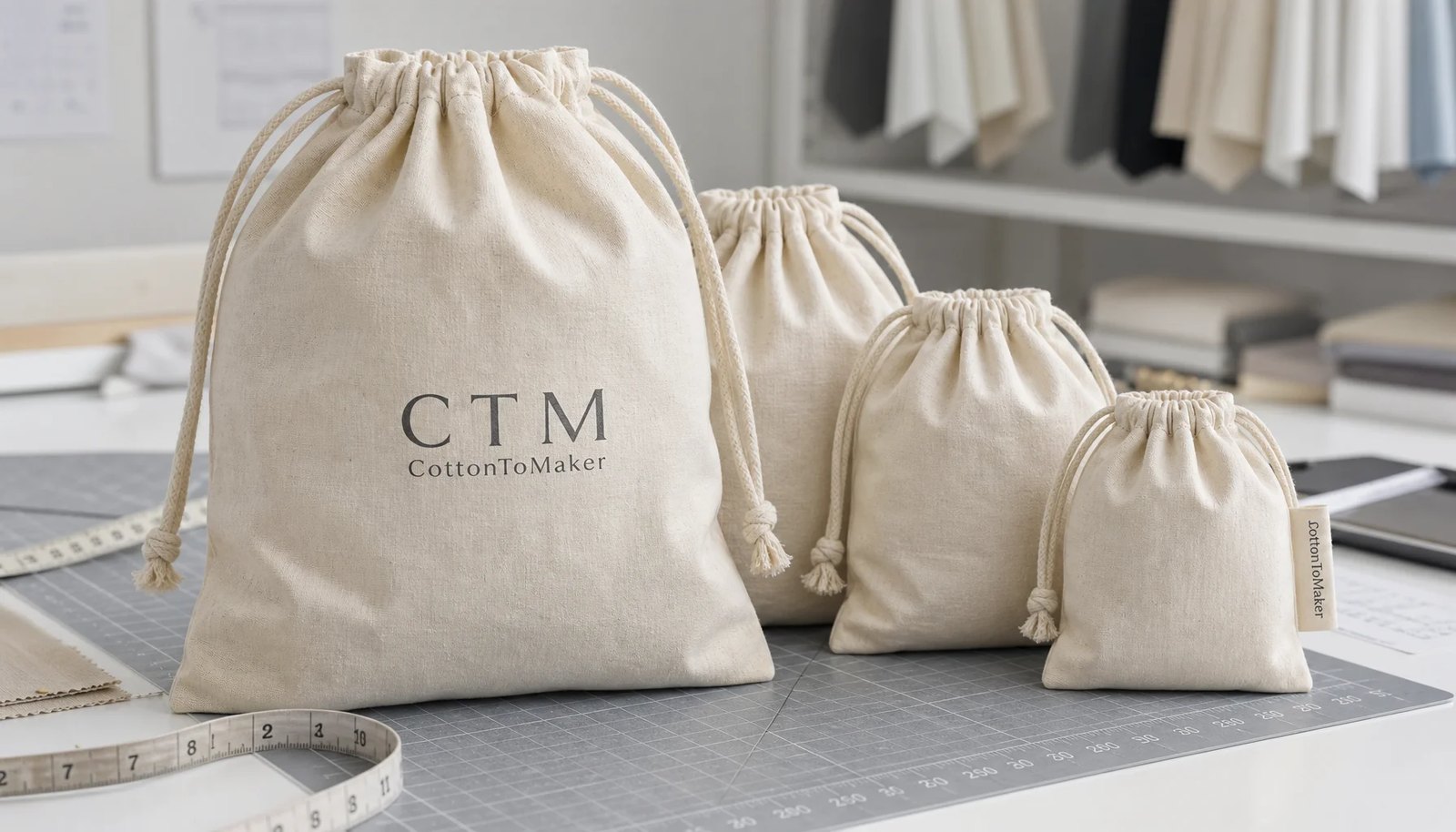 Wholesale cotton drawstring pouches with CTM sample logo for hotel retail durability review
