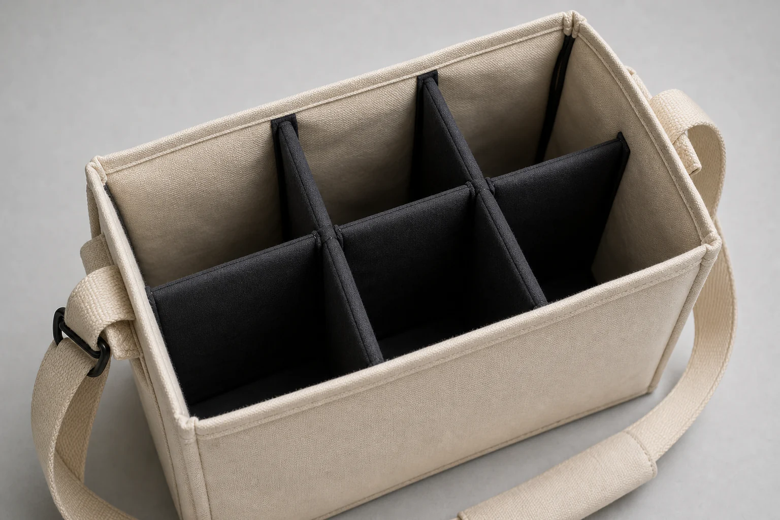 Wine bag divider, reinforced base, and seam construction detail